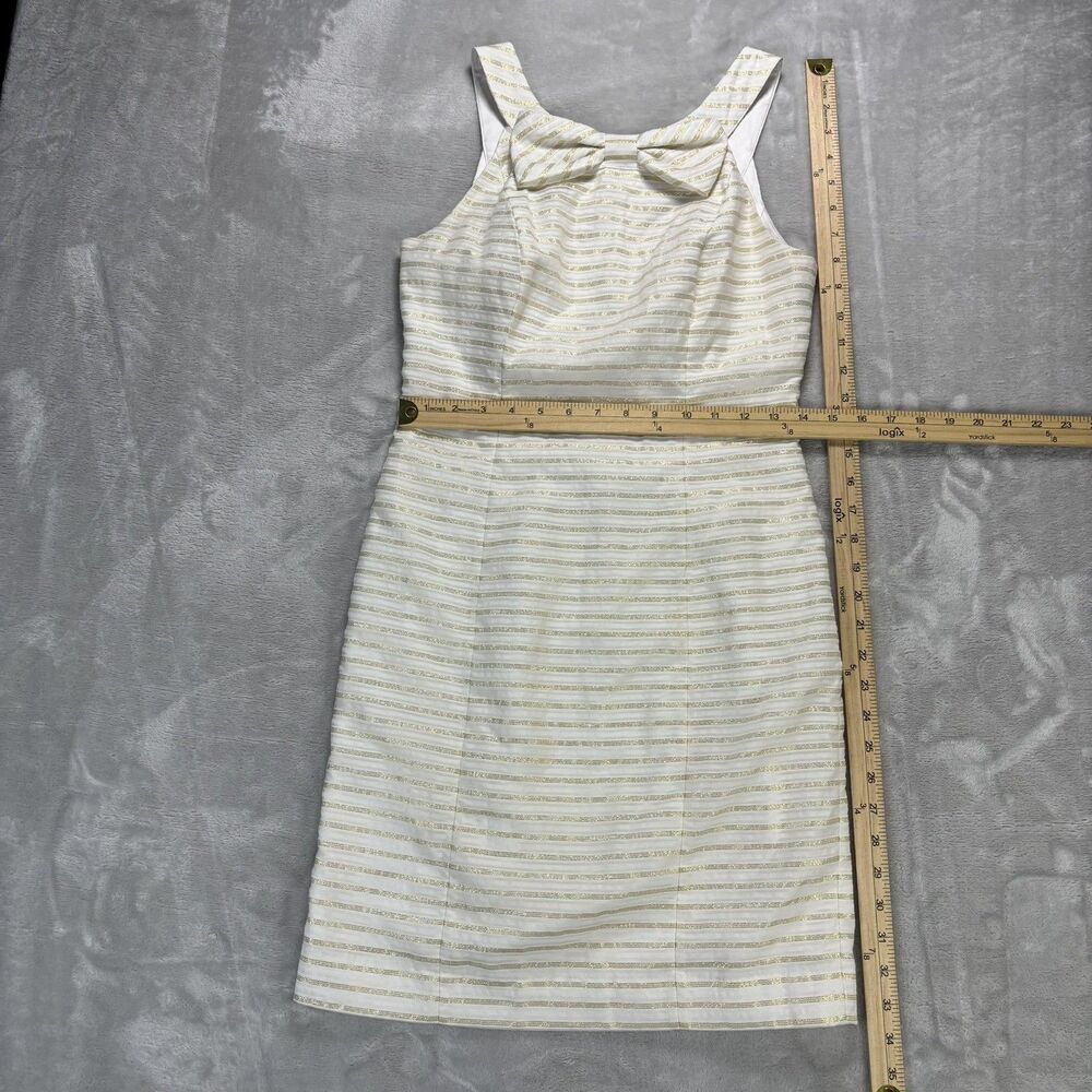 Lilly Pulitzer Henley Dress Womens 0 Cream Gold Metallic Stripe Organza Preppy - Picture 12 of 13